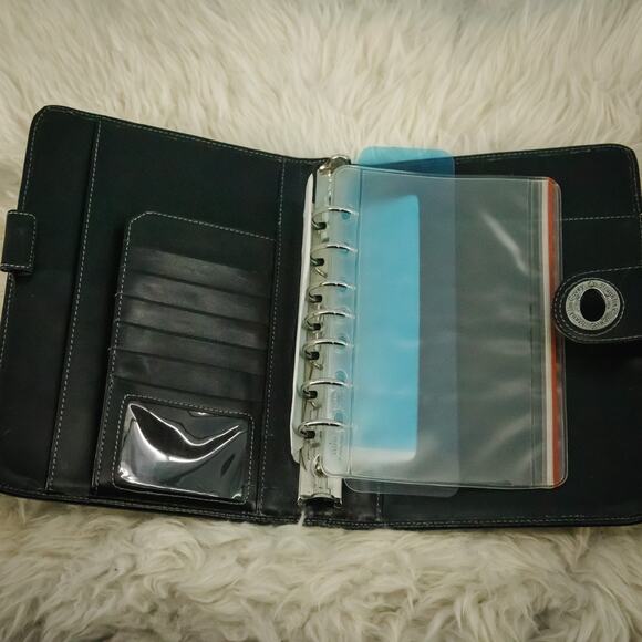 Franklin Covey Black Leather Bi Fold Silver Metal Lock Clasp Oraganizer Planner - Picture 4 of 6